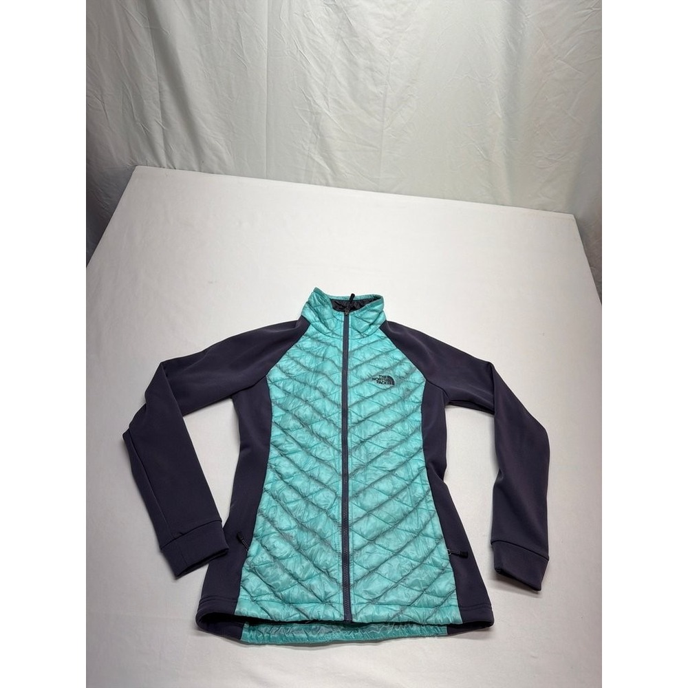The North Face Womens Quilted Full Zip Hybrid Jacket Turquoise Gray Small